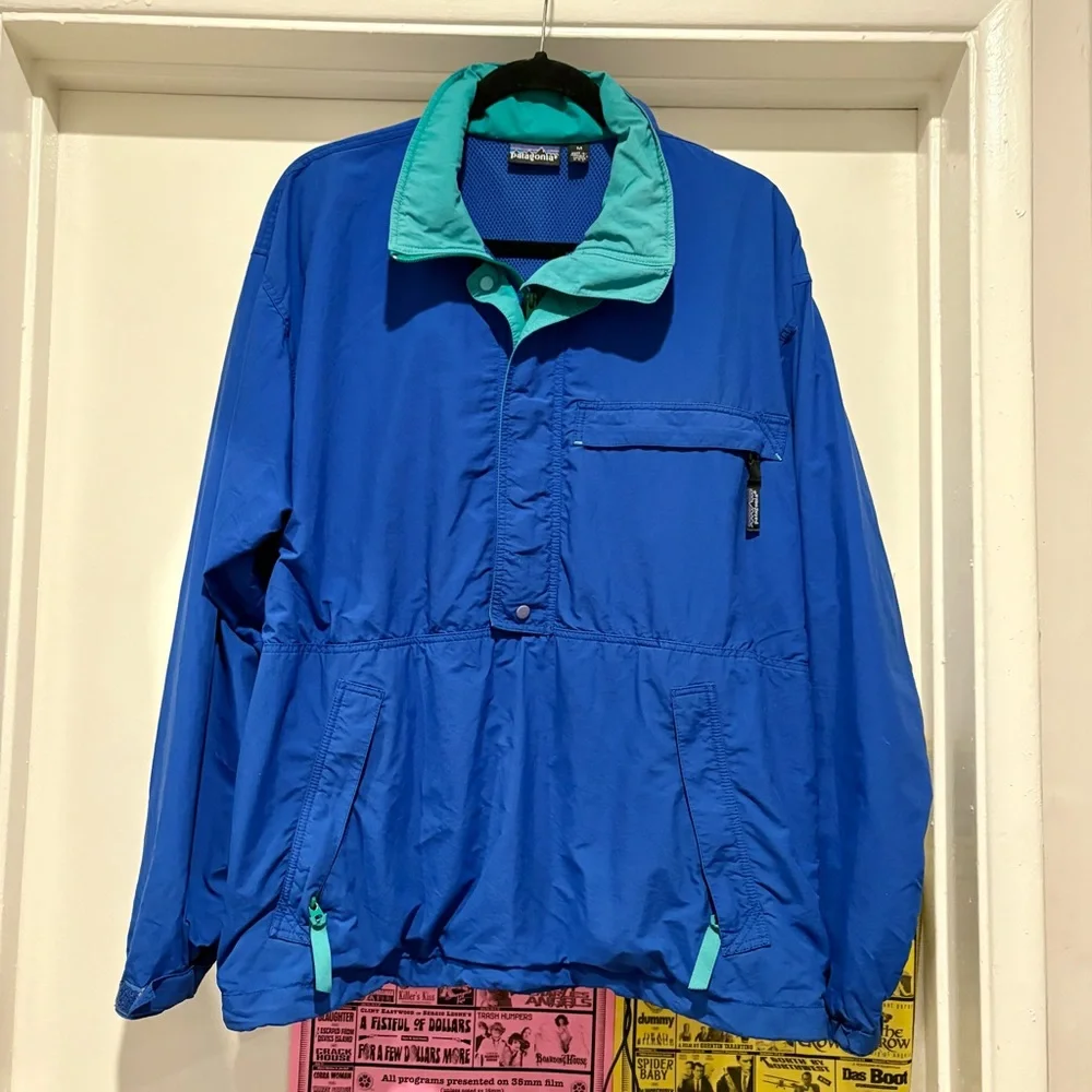 Vintage 90s Patagonia Nylon Blue 1/2 Snap Zip Windbreaker Colorblock Jacket